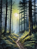 Printable Art of Deep Woods under Full Moonlight with Long Shadows