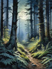 Printable Art of Deep Woods under Full Moonlight with Long Shadows