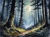 Printable Art of Deep Woods under Full Moonlight with Long Shadows