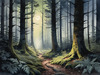 Printable Art of Deep Woods under Full Moonlight with Long Shadows