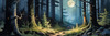 Printable Art of Deep Woods under Full Moonlight with Long Shadows