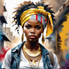 Printable Gangsta Girl Portrait with Bandana and Oversized Gold Jewelry against Graffiti Wall