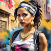 Printable Gangsta Girl Portrait with Bandana and Oversized Gold Jewelry against Graffiti Wall