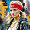 Printable Gangsta Girl Portrait with Bandana and Oversized Gold Jewelry against Graffiti Wall