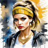 Printable Gangsta Girl Portrait with Bandana and Oversized Gold Jewelry against Graffiti Wall