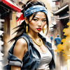 Printable Gangsta Girl Portrait with Bandana and Oversized Gold Jewelry against Graffiti Wall