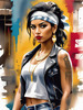 Printable Gangsta Girl Portrait with Bandana and Oversized Gold Jewelry against Graffiti Wall