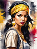 Printable Gangsta Girl Portrait with Bandana and Oversized Gold Jewelry against Graffiti Wall