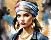 Printable Gangsta Girl Portrait with Bandana and Oversized Gold Jewelry against Graffiti Wall