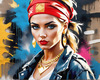 Printable Gangsta Girl Portrait with Bandana and Oversized Gold Jewelry against Graffiti Wall