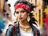 Printable Gangsta Girl Portrait with Bandana and Oversized Gold Jewelry against Graffiti Wall