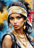 Printable Gangsta Girl Portrait with Bandana and Oversized Gold Jewelry against Graffiti Wall