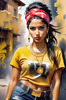 Printable Gangsta Girl Portrait with Bandana and Oversized Gold Jewelry against Graffiti Wall
