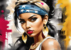 Printable Gangsta Girl Portrait with Bandana and Oversized Gold Jewelry against Graffiti Wall