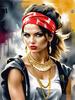 Printable Gangsta Girl Portrait with Bandana and Oversized Gold Jewelry against Graffiti Wall