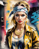 Printable Gangsta Girl Portrait with Bandana and Oversized Gold Jewelry against Graffiti Wall
