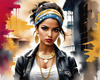 Printable Gangsta Girl Portrait with Bandana and Oversized Gold Jewelry against Graffiti Wall