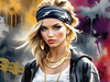 Printable Gangsta Girl Portrait with Bandana and Oversized Gold Jewelry against Graffiti Wall