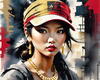 Printable Gangsta Girl Portrait with Bandana and Oversized Gold Jewelry against Graffiti Wall