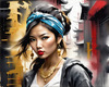 Printable Gangsta Girl Portrait with Bandana and Oversized Gold Jewelry against Graffiti Wall