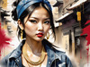 Printable Gangsta Girl Portrait with Bandana and Oversized Gold Jewelry against Graffiti Wall