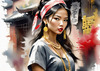 Printable Gangsta Girl Portrait with Bandana and Oversized Gold Jewelry against Graffiti Wall