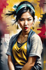 Printable Gangsta Girl Portrait with Bandana and Oversized Gold Jewelry against Graffiti Wall