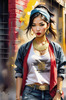 Printable Gangsta Girl Portrait with Bandana and Oversized Gold Jewelry against Graffiti Wall