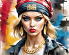Printable Gangsta Girl Portrait with Bandana and Oversized Gold Jewelry against Graffiti Wall