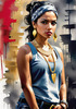 Printable Gangsta Girl Portrait with Bandana and Oversized Gold Jewelry against Graffiti Wall
