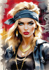 Printable Gangsta Girl Portrait with Bandana and Oversized Gold Jewelry against Graffiti Wall