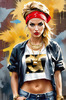 Printable Gangsta Girl Portrait with Bandana and Oversized Gold Jewelry against Graffiti Wall