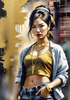 Printable Gangsta Girl Portrait with Bandana and Oversized Gold Jewelry against Graffiti Wall