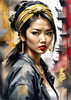 Printable Gangsta Girl Portrait with Bandana and Oversized Gold Jewelry against Graffiti Wall
