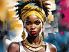 Printable Gangsta Girl Portrait with Bandana and Oversized Gold Jewelry against Graffiti Wall