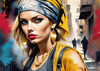 Printable Gangsta Girl Portrait with Bandana and Oversized Gold Jewelry against Graffiti Wall