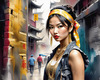 Printable Gangsta Girl Portrait with Bandana and Oversized Gold Jewelry against Graffiti Wall