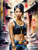 Printable Gangsta Girl Portrait with Bandana and Oversized Gold Jewelry against Graffiti Wall