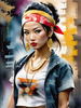 Printable Gangsta Girl Portrait with Bandana and Oversized Gold Jewelry against Graffiti Wall