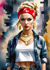 Printable Gangsta Girl Portrait with Bandana and Oversized Gold Jewelry against Graffiti Wall