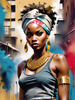 Printable Gangsta Girl Portrait with Bandana and Oversized Gold Jewelry against Graffiti Wall