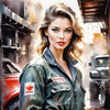 Printable Gear Head Girl with Grease in Garage Art Image