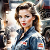 Printable Gear Head Girl with Grease in Garage Art Image