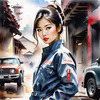 Printable Gear Head Girl with Grease in Garage Art Image