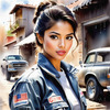 Printable Gear Head Girl with Grease in Garage Art Image