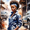 Printable Gear Head Girl with Grease in Garage Art Image