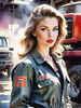 Printable Gear Head Girl with Grease in Garage Art Image