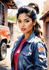 Printable Gear Head Girl with Grease in Garage Art Image