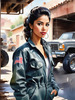 Printable Gear Head Girl with Grease in Garage Art Image