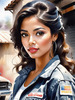 Printable Gear Head Girl with Grease in Garage Art Image